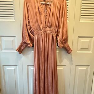 Zara Pink Wrap Pleated Gown with Bishop Sleeves